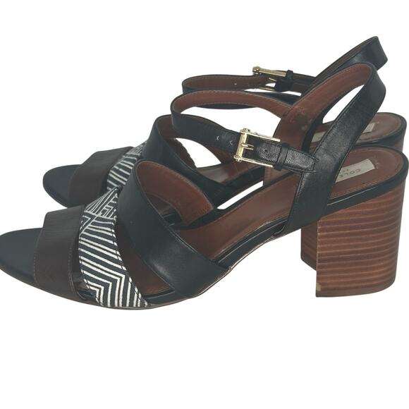 Cole Haan Block Heel Sandals Black White Stripes Size 9B Summer Vacation Resort - Picture 3 of 9